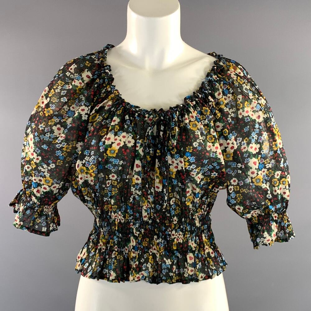 MOTHER Size S Black Multi Color Cotton Floral Elastic Waistband Casual Top